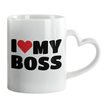 I LOVE MY BOSS, Κούπα καρδιά χερούλι λευκή, κεραμική, 330ml
