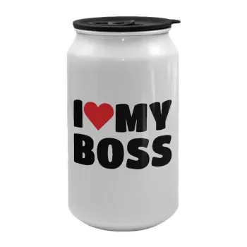 I LOVE MY BOSS, Κούπα ταξιδιού μεταλλική με καπάκι (tin-can) 500ml