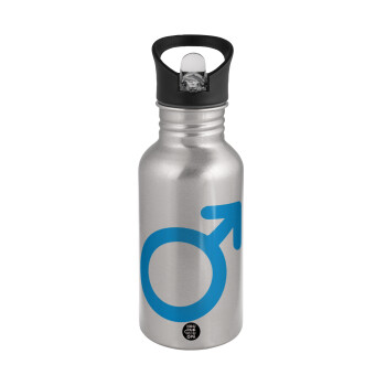 MALE, Water bottle Silver with straw, stainless steel 500ml