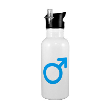MALE, White water bottle with straw, stainless steel 600ml