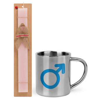 MALE, Easter Set, metallic thermal cup (300ml) & aromatic flat Easter candle (30cm) (PINK)