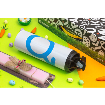 MALE, Easter candle,Travel Tumbler 2 Lids, with metal straw & cleaning brush & aromatic flat candle (30cm) (PINK)