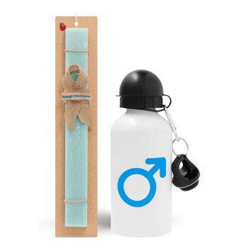 MALE, Easter Set, metallic aluminum water bottle (500ml) & scented flat candle (30cm) (TURQUOISE)