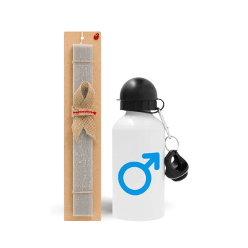 MALE, Easter Set, metallic aluminum water bottle (500ml) & aromatic flat Easter candle (30cm) (GRAY)