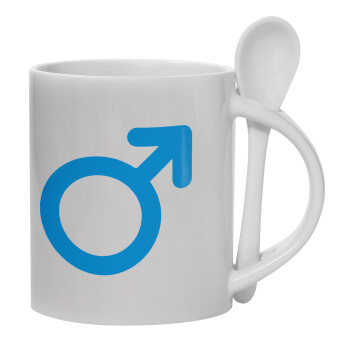 MALE, Ceramic coffee mug with Spoon, 330ml (1pcs)