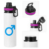 Metallic water bottle with safety lid, 850ml aluminum