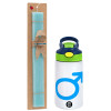 Easter Set, Children's thermal stainless steel bottle with safety straw, green/blue (350ml) & aromatic flat Easter candle (30cm) (TURQUOISE)