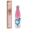 Easter Set, Metallic pink/white (Stainless steel) thermos, double-walled, 500ml & aromatic flat Easter candle (30cm) (PINK)