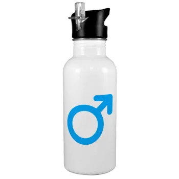 MALE, White water bottle with straw, stainless steel 600ml