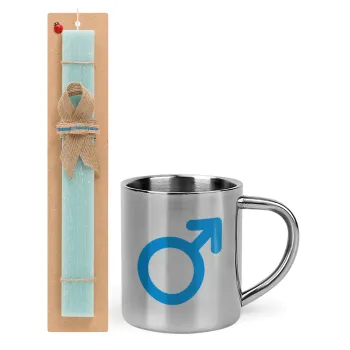 MALE, Easter Set, metallic thermal cup (300ml) & aromatic flat Easter candle (30cm) (TURQUOISE)