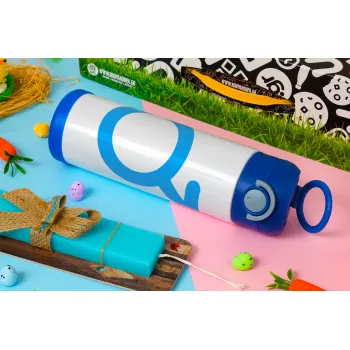 MALE, Easter candle, Childrens hot water bottle, stainless steel, with safety straw, BLUE (500ml)
