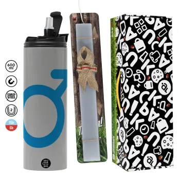 MALE, Πασχαλινή Λαμπάδα με Travel Tumbler θερμό (600ml, BPA free) & κερί αρωματικό πλακέ (30cm) (ΓΚΡΙ)