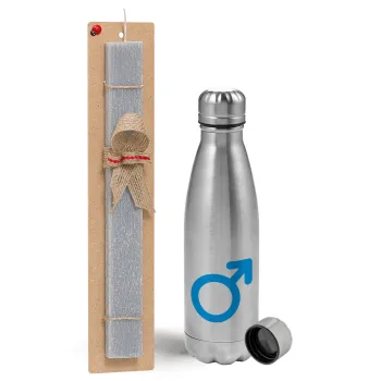 MALE, Easter Set, metallic Inox water bottle (750ml) & aromatic flat Easter candle (30cm) (GRAY)