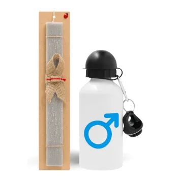 MALE, Easter Set, metallic aluminum water bottle (500ml) & aromatic flat Easter candle (30cm) (GRAY)