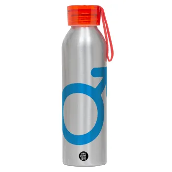 MALE, Αλουμινένιο Αθλητικό Μπουκάλι 650ml – Ασημί με Κόκκινο Καπάκι και Λουράκι Σιλικόνης