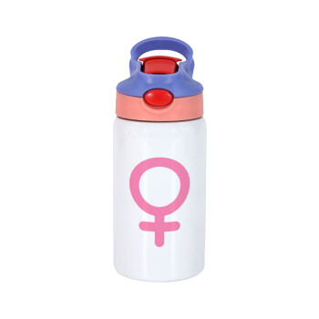FEMALE, Children's hot water bottle, stainless steel, with safety straw, pink/purple (350ml)