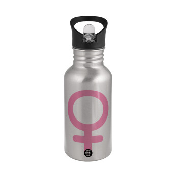 FEMALE, Water bottle Silver with straw, stainless steel 500ml
