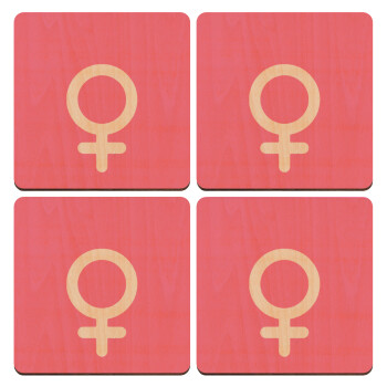 FEMALE, ΣΕΤ x4 Σουβέρ ξύλινα τετράγωνα plywood (9cm)
