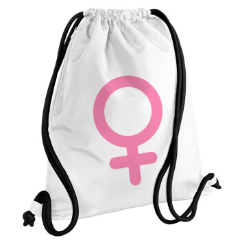 FEMALE, Τσάντα πλάτης πουγκί GYMBAG λευκή, με τσέπη (40x48cm) & χονδρά κορδόνια