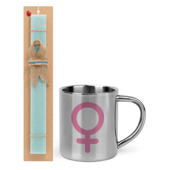 FEMALE, Easter Set, metallic thermal cup (300ml) & aromatic flat Easter candle (30cm) (TURQUOISE)