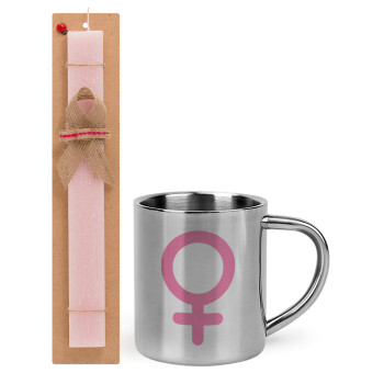 FEMALE, Easter Set, metallic thermal cup (300ml) & aromatic flat Easter candle (30cm) (PINK)