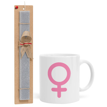 FEMALE, Easter Set, Ceramic Cup (330ml) & Easter aromatic flat candle (30cm) (GRAY)