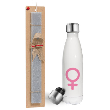 FEMALE, Πασχαλινή λαμπάδα, μεταλλικό παγούρι θερμός λευκός (500ml) & λαμπάδα αρωματική πλακέ (30cm) (ΓΚΡΙ)