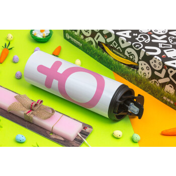 FEMALE, Easter candle,Travel Tumbler 2 Lids, with metal straw & cleaning brush & aromatic flat candle (30cm) (PINK)