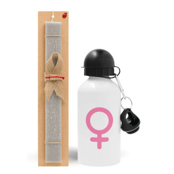 FEMALE, Πασχαλινό Σετ, παγούρι μεταλλικό  αλουμινίου (500ml) & πασχαλινή λαμπάδα αρωματική πλακέ (30cm) (ΓΚΡΙ)