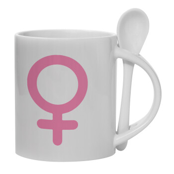 FEMALE, Ceramic coffee mug with Spoon, 330ml (1pcs)