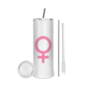 FEMALE, Eco friendly ποτήρι θερμό (tumbler) από ανοξείδωτο ατσάλι 600ml, με μεταλλικό καλαμάκι & βούρτσα καθαρισμού