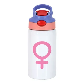 FEMALE, Children's hot water bottle, stainless steel, with safety straw, pink/purple (350ml)