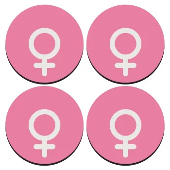 FEMALE, SET of 4 round wooden coasters (9cm)
