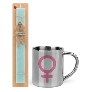 FEMALE, Easter Set, metallic thermal cup (300ml) & aromatic flat Easter candle (30cm) (TURQUOISE)