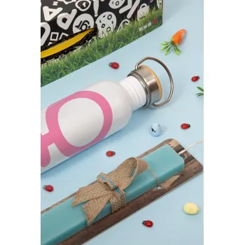 FEMALE, Πασχαλινή Λαμπάδα με παγούρι μεταλλικό (620ml, stainless steel) & κερί αρωματικό πλακέ (30cm) (ΤΙΡΚΟΥΑΖ)