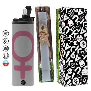 FEMALE, Πασχαλινή Λαμπάδα με Travel Tumbler θερμό (600ml, BPA free) & κερί αρωματικό πλακέ (30cm) (ΓΚΡΙ)