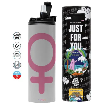 FEMALE, Tumbler ποτήρι θερμό ΓΚΡΙ από ανοξείδωτο ατσάλι 600ml