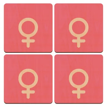 FEMALE, ΣΕΤ x4 Σουβέρ ξύλινα τετράγωνα plywood (9cm)