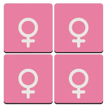 FEMALE, ΣΕΤ 4 Σουβέρ ξύλινα τετράγωνα (9cm)