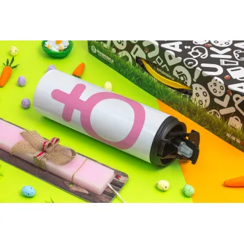 FEMALE, Easter candle,Travel Tumbler 2 Lids, with metal straw & cleaning brush & aromatic flat candle (30cm) (PINK)