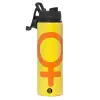 Metallic water bottle with safety lid, 850ml aluminum