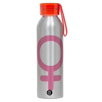 FEMALE, Αλουμινένιο Αθλητικό Μπουκάλι 650ml – Ασημί με Κόκκινο Καπάκι και Λουράκι Σιλικόνης