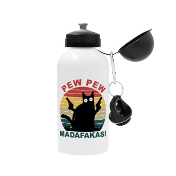 PEW PEW madafakas, Metal water bottle, White, aluminum 500ml