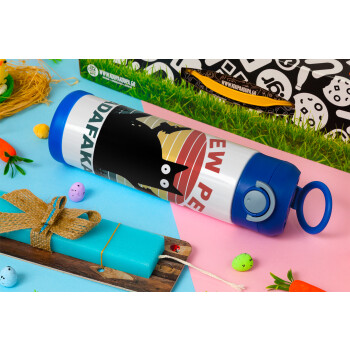 PEW PEW madafakas, Easter candle, Childrens hot water bottle, stainless steel, with safety straw, BLUE (500ml)