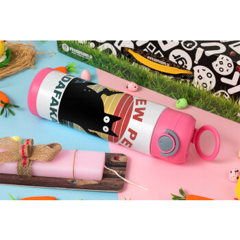 PEW PEW madafakas, Easter candle, Childrens hot water bottle, stainless steel, with safety straw, PINK (500ml)