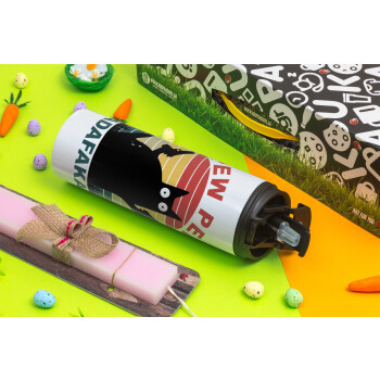 PEW PEW madafakas, Easter candle,Travel Tumbler 2 Lids, with metal straw & cleaning brush & aromatic flat candle (30cm) (PINK)