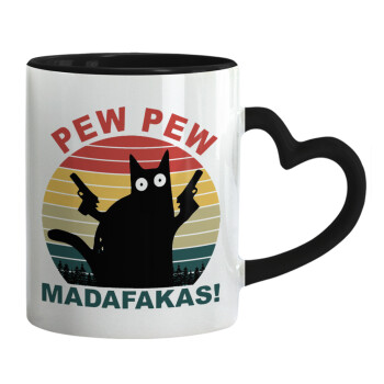 PEW PEW madafakas, Κούπα καρδιά χερούλι μαύρη, κεραμική, 330ml