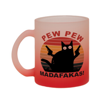 PEW PEW madafakas, Κούπα γυάλινη δίχρωμη με βάση το κόκκινο ματ, 330ml