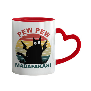 PEW PEW madafakas, Mug heart red handle, ceramic, 330ml