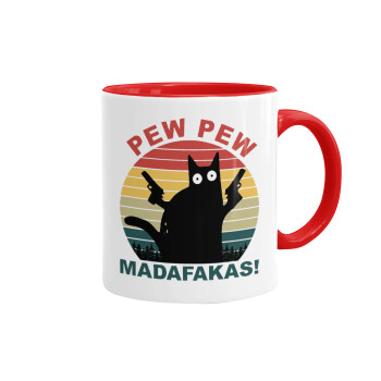 PEW PEW madafakas, Κούπα χρωματιστή κόκκινη, κεραμική, 330ml